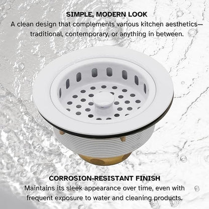 Westbrass A214-50 3-1/2" Post Style Large Kitchen Sink Basket Strainer, Powder Coat White