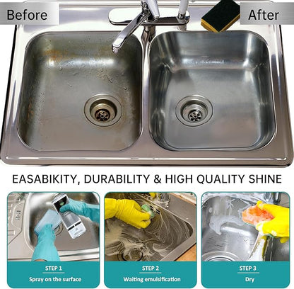 Stainless Steel Cleaner Spray, Sink Cleaner, Kitchen Appliance Cleaner, Fingerprint and Residue Remover for Kitchen Appliance, Refrigerator, Sink and Microwave(Pack of 2)