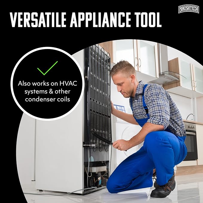 Brushtech Appliance Care Refrigerator Coil Cleaning Brush - Tapered Flexible Design for Deep Dust Removal & Appliance Maintenance - 15.25" Slim Nylon Bristles on Metal Wire Handle