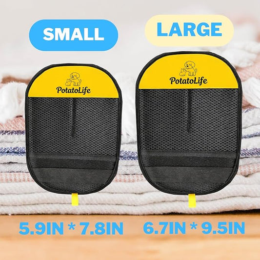 PotatoLife Pet Hair Removal Glove Upgraded Reusable Electrostatic Washable Fur Remover for Dogs Cats, Grooming Mitt for Couch, Sofa, Furniture, Carpet, Clothing and Car Seat, 2-Pack Small
