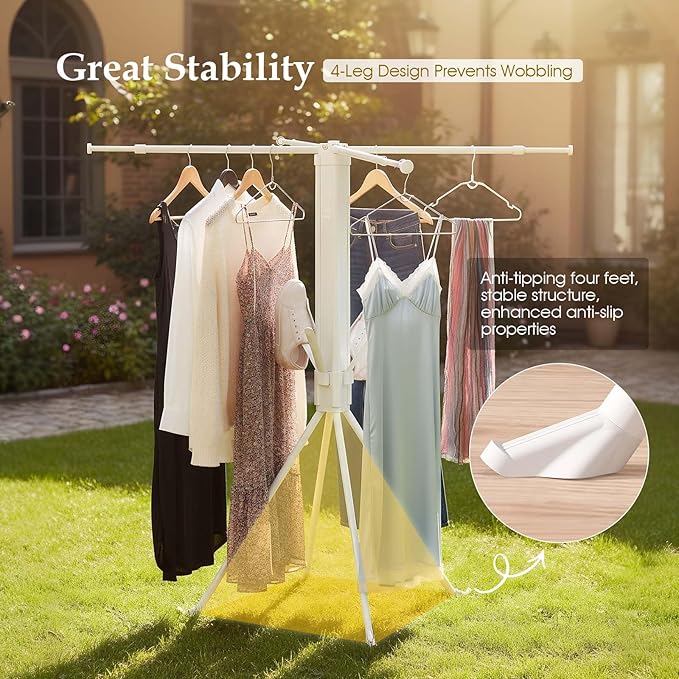 cjc Foldable Clothes Drying Rack, Space Saving Laundry Drying Rack,Collapsible Drying Rack Used for Indoor,Outdoor Camping, 4 Retractable Drying Rods + 4 Shoe Racks/White