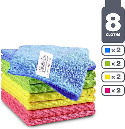 Turkish Microfiber Cleaning Cloth of 4 Colors | 20% Polyamide for Elevated Liquid Suction | Must Have Drying Supply for Kitchen and Home Accessories | Rags with Reinforced Edges, Pack of 8