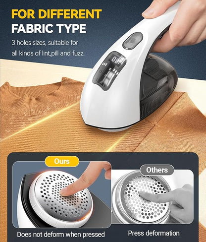 Rechargeable Fabric Shaver and Lint Remover, 3-Speed Adjustable Sweater Shaver with 6-Leaf Replaceable Stainless Steel Blades, 2.6Inch Large Mesh, Removable Bin for Clothes Fuzz, Lint, Pills, Bobbles