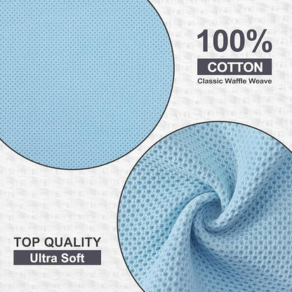 Kitinjoy 100% Cotton Kitchen Dish Cloths (12 X 12 Inches, Sky Blue), 6 Pack Waffle Weave Ultra Soft Absorbent Dish Towels for Drying Dishes Quick Drying Kitchen Towels Dish Rags