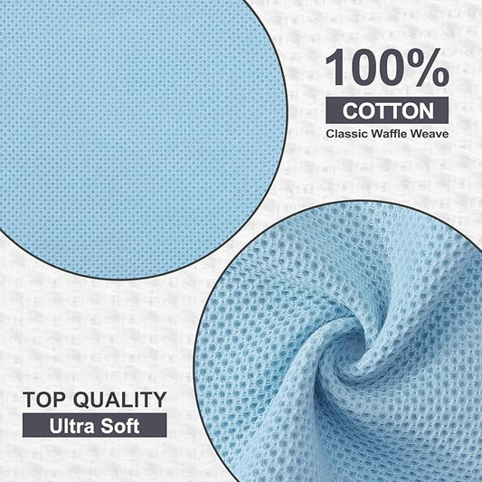 Kitinjoy 100% Cotton Kitchen Dish Cloths (12 X 12 Inches, Sky Blue), 6 Pack Waffle Weave Ultra Soft Absorbent Dish Towels for Drying Dishes Quick Drying Kitchen Towels Dish Rags