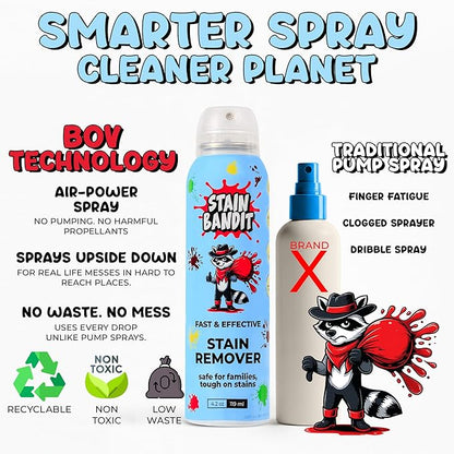 Stain Remover Spray | Non-Toxic Stain Remover Family Safe Formula | Bag-On-Valve 360° Continuous Spray Bottle | Cleaner for Clothes, Upholstery, Carpet & Car Seats 4.2 Oz, (Pack of 1)