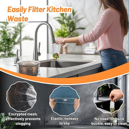 RAINFLOW 400 PCS Disposable Kitchen Mesh Sink Strainer Bag - Kitchen Sink Food Catcher Mesh Bag Elastic Net Drain Hair Catcher Strainer Bags for Drain Anti-Clogging Collecting Food Waste (4 x 4 Inch)