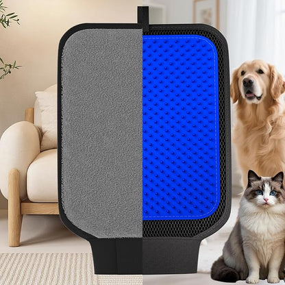 2 in 1 Pet Hair Removal Glove, Upgraded Pet Hair Remover Tool with Wrist Strap, Gentle Shedding Silicone Brushes for Dogs & Cats, Efficient Pet Hair Gloves for Couch Carpet Clothing (Blue)