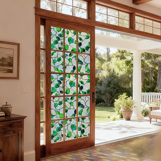 Rainbow Window Privacy Film,Heat Control,UV Blocking,Anti-Glare,Day & Night Privacy Protection & Decoration for Home, Bathroom,Glass Door,Static Cling,Renter-Friendly with Installation Tools