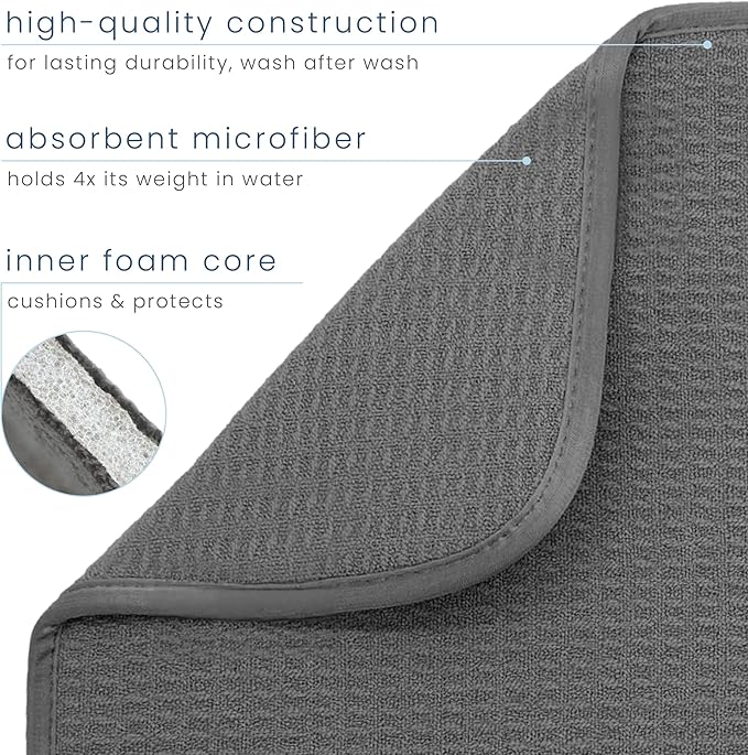 S&T INC. Dish Drying Mat XL 2 Pack, 18” x 24”, Absorbent Microfiber Kitchen Counter Mat, Dish Drying Pad for Dishes, Utensils, Pots and Pans, Extra Large, Charcoal Grey
