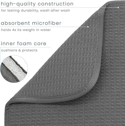 S&T INC. Dish Drying Mat 2 Pack, 16” x 18”, Absorbent Microfiber Kitchen Counter Mat, Dish Drying Pad for Dishes, Utensils, Pots and Pans, Large, Charcoal Grey