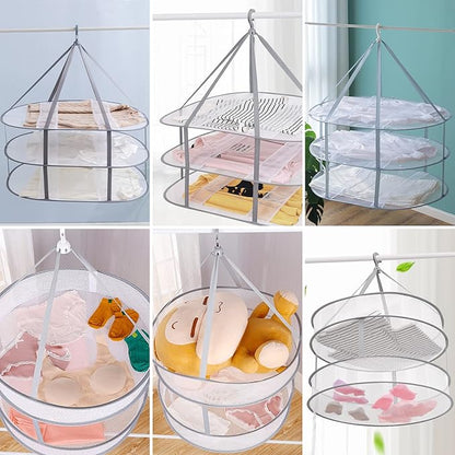 AUTODECO 3-Tier Folding Mesh Clothes Hanging Dryer, Sweater Drying Rack, Large Laundry Drying Rack, Lay fold Flat Dry Hanger, Mesh Clothes Hanging Dryer - XL(3Tier)