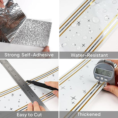 Peel and Stick Baseboard Trim, 3.93" x 196.8" Mirror Border, Self-Adhesive Wallpaper Borders for Bathroom, Kitchen & Living Room, Easy Installation, 1 Roll