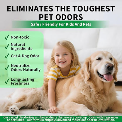 Carpet Deodorizer Freshener Powder for Pets - Pet Odor Eliminator for Urine, Feces & Vomit | Lemon Scent, Natural Ingredients Safe for Kids & Pets | 21 Oz