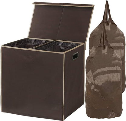 Simple Houseware Double Laundry Hamper with Lid and Removable Laundry Bags, Brown