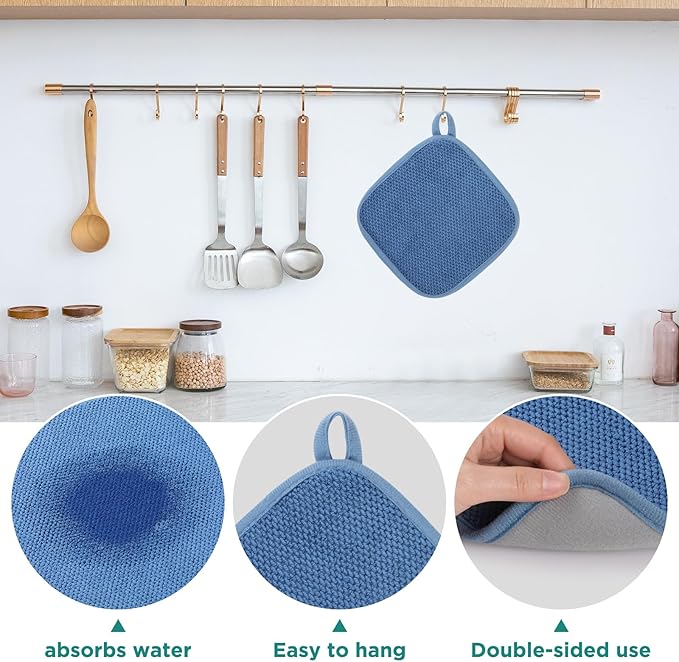 GeeRic Microfiber Dish Drying Mat, Super Absorbent Kitchen Dish Drying Pad, Reversible for Countertop, 7*7 inch Blue