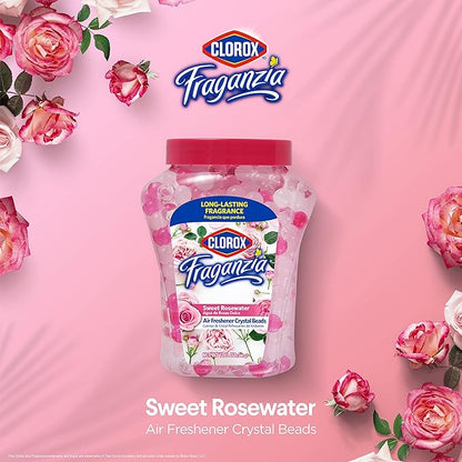 Clorox Fraganzia Crystal Beads Air Freshener, Long Lasting Room Deodorizer and Odor Eliminator Gel Beads to Freshen Home, Car, or Office, Sweet Rosewater Scent, 12 Fl Oz