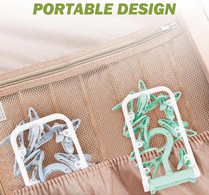 Aolloa Clothes Drying Hanger with 12 Clips, 2 Pack Folding Portable Hanging Drying Rack,Drip Foldable Hanging Rack, 360° Rotatable Hook for Drying Towels Bras Baby Clothes Gloves Plastic(Blue&Green)