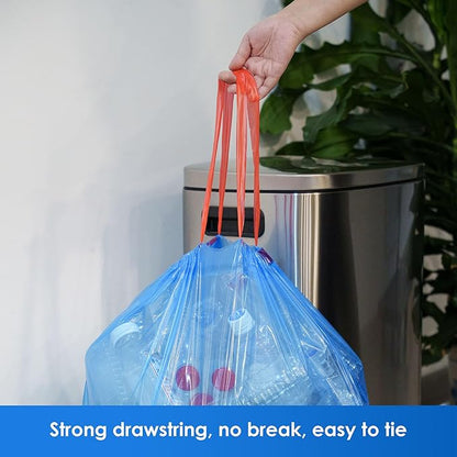 HygiCare 13 Gallon Recycling Trash Bags, Unscented 200 Count Drawstring Tall Kitchen Garbage Bags, Pre-Separated, Ultra Strong, Leakproof, Sturdy, Translucent Blue