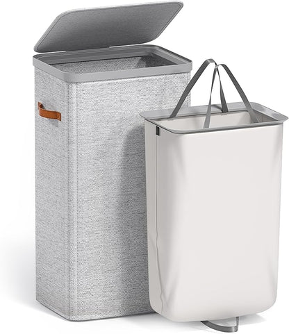 Sorbus Laundry Hamper with Lid - Collapsible Fabric Laundry Basket with Handles and Removable Laundry Bag – 26.5 Gallon (100 L) Dirty Clothes Hamper for Bedroom, bathroom and dorm (Gray)