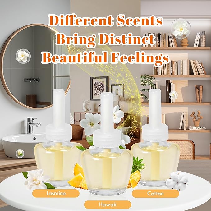 Plug In Air Freshener Refills for Home, Hawaiian, Jasmine & Cotton Scent for Bathrooms & Kitchen, 12 Count Plug Refill for Bedrooms, Office, Compatible with Air Wick & Glade, Not Include Glade Plus