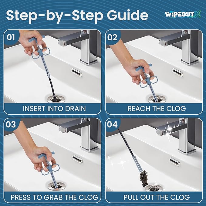 10 Pack drain clog remover Kit with 79 inch Flexible drain snake Tool 7 Hair Removers 2 Cleaning Brushes and 1 Pair Reusable Gloves for Home Use