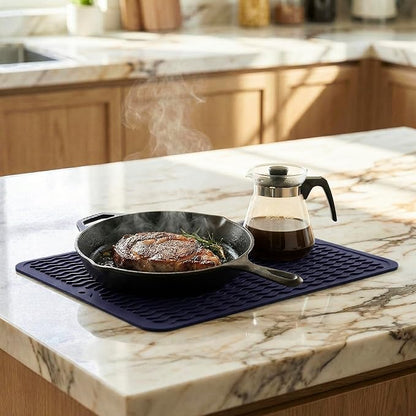 MicoYang Silicone Dish Drying Mat for Multiple Usage,Easy clean,Eco-friendly,Heat-resistant Silicone Mat for Kitchen Counter or Sink,Refrigerator or drawer liner Navy Blue L 16 inches x 12 inches