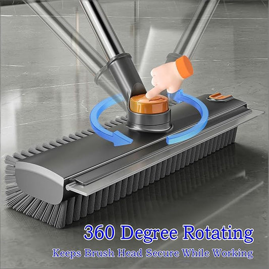 Floor Scrub Brush with Squeegee Long Handle Grout Brush 52'' 2026 Upgraded 4 in 1 Multi-Functional Stiff Bristle Cleaning Scrub Brush Rotating Tile Brush for Cleaning Bathroom Patio, Pool, Garage