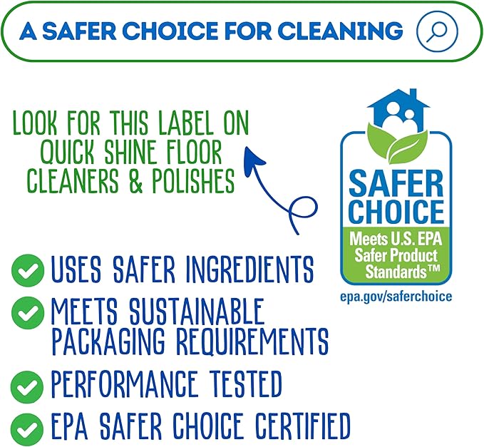 Quick Shine Hardwood Floor Luster-Polish 64oz-4pk | Plant-Derived w/Carnauba | Safer Choice, No PFAS, pH Neutral | Ready to Use Formula w/Anti-Slip Technology | Simply Squirt & Spread | Made in USA