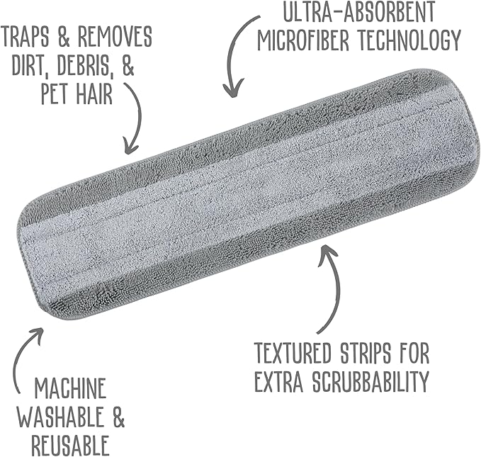 Quick Shine Wet + Dry Pad | Dual-Zone Gray Microfiber Pad Ideal for Wet & Dry Cleaning | Enhanced Absorbency | Reusable, Washable & Safe for All Hard Surface Floors