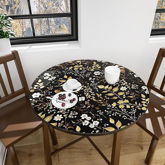 Laatse Boho Wallpaper Peel and Stick Dark Floral Wallpaper 17.5in x393in Vintage Leaf Contact Paper Vinyl Waterproof Self Adhesive Golden Leaf Botanical Wall Paper for Cabinet Table Drawer Decor