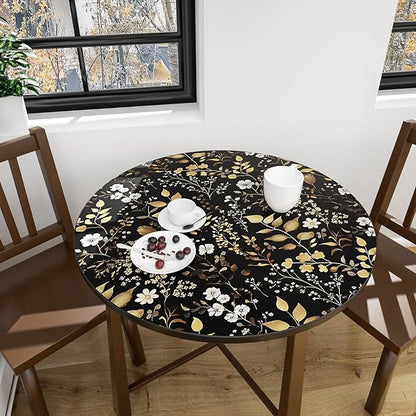 Laatse Boho Wallpaper Peel and Stick Dark Floral Wallpaper 17.5in x393in Vintage Leaf Contact Paper Vinyl Waterproof Self Adhesive Golden Leaf Botanical Wall Paper for Cabinet Table Drawer Decor