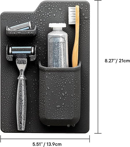 TOOLETRIES The Harvey Toothbrush & Razor Holder - Silicone Shower Organizer, Toiletries & Toothbrush Holder for Shower, Bathroom Accessory - Silicone-Grip Technology, Removable & Reusable - Charcoal