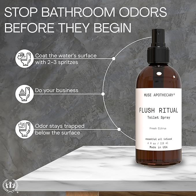 Muse Apothecary Flush Ritual - Aromatic & Refreshing Toilet Spray, Use Before You Go, 4 oz, Infused with Natural Essential Oils - Fresh Citrus, Pack of 2