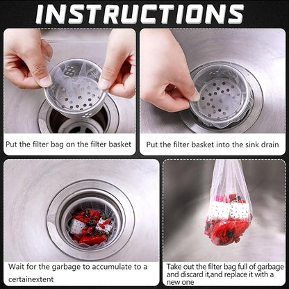 Suclain 500 Pcs Disposable Mesh Sink Strainer Bags, Elastic Kitchen Sink Strainer Filter Mesh Trash Bag Anti Clogging, Fits Most Sizes of Sink Strainer (4 x 4 Inch)