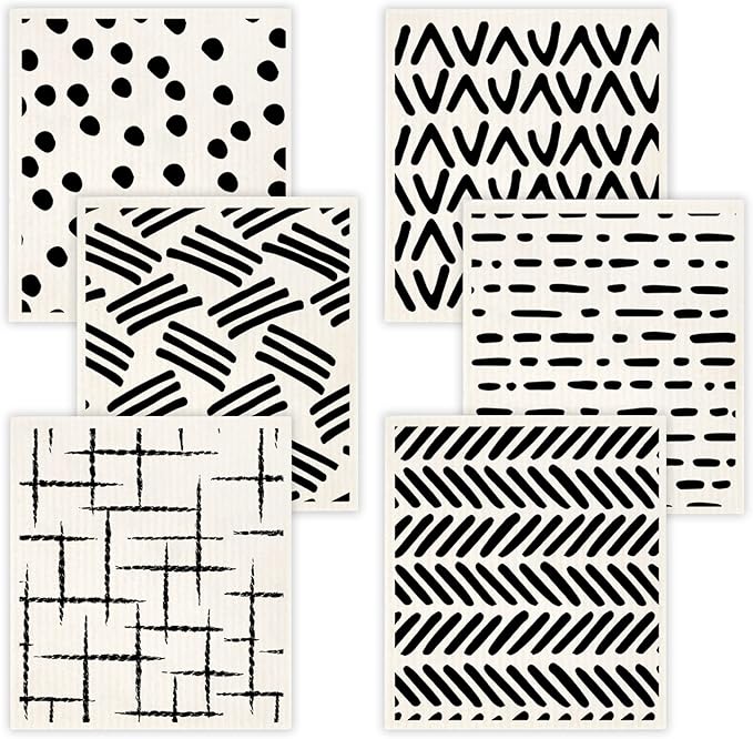 Morigins Swedish Dishcloths for Kitchen,6 Pack Black Minimalist Swedish Dish Towels,Cellulose Sponge Cloths,Non Scratch Reusable Paper Towels Biodegradable and Reusable Kitchen Dish Rags