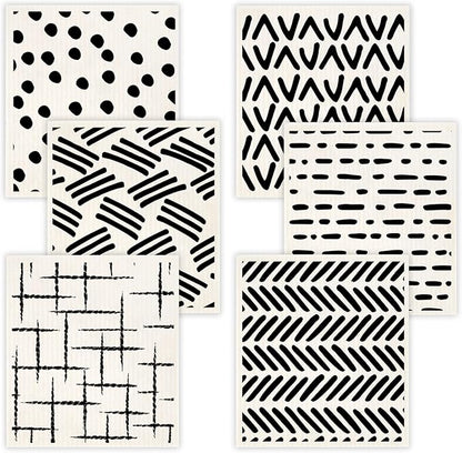 Morigins Swedish Dishcloths for Kitchen,6 Pack Black Minimalist Swedish Dish Towels,Cellulose Sponge Cloths,Non Scratch Reusable Paper Towels Biodegradable and Reusable Kitchen Dish Rags