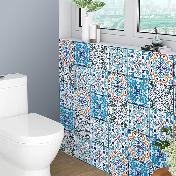 AM AMAONM 10pcs 20x20cm Removable Square Vintage Floral Pattern Tile Stickers 3D Decorative Peel and Stick Vinyl Self Adhesive Wall Tiles Decor Decals for Kitchen Backsplash Bathroom Furniture (G)