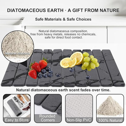 3 PCS Large Stone Dish Drying Mat for Kitchen Counter, Quick Dry Diatomaceous Earth Mat with Sink Faucet Pad, Marble Water Absorbing Stone Drying Mats for Dishes, Bottles and Cups
