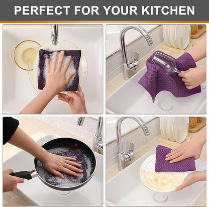 Kitinjoy 100% Cotton Kitchen Dish Cloths (12 X 12 Inches, Violet), 12 Pack Waffle Weave Ultra Soft Absorbent Dish Towels for Drying Dishes Quick Drying Kitchen Towels Dish Rags