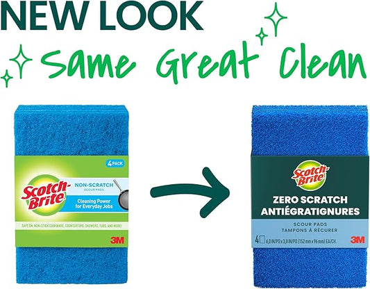Scotch-Brite Zero Scratch Scouring Pad, Effective + Gentle Dish Scrubber for Household Cleaning, 48 Scrub Pads for Dishes, Nonstick Pots and Pans, Glass, Tubs, Showers, Reusable & Durable