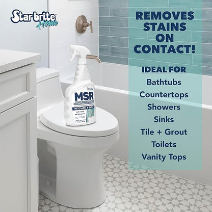 STAR BRITE Home MSR Multi-Stain Remover with Bleach - Fast-Acting Cleaner for Kitchen & Bath - Whitens, Brightens and Removes Stains and Scum on Grout, Tile, Sinks and Countertops