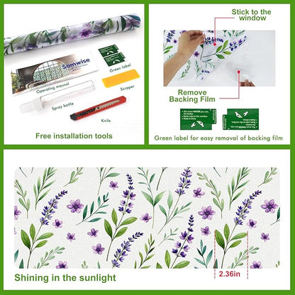 Frosted Glass Window Film, Heat Insulation, UV Block, Anti-Glare, One Way Privacy Tint, Static Cling for Home Bathroom Door, Renter Friendly, Day & Night Privacy