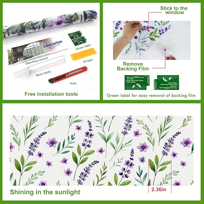 Frosted Glass Window Film, Heat Insulation, UV Block, Anti-Glare, One Way Privacy Tint, Static Cling for Home Bathroom Door, Renter Friendly, Day & Night Privacy