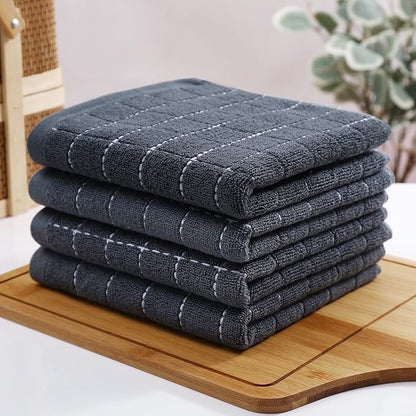 Homaxy 100% Cotton Terry Kitchen Towels(Dark Grey, 13 x 28 inches), Checkered Designed, Soft and Super Absorbent Dish Towels, 18 Pack