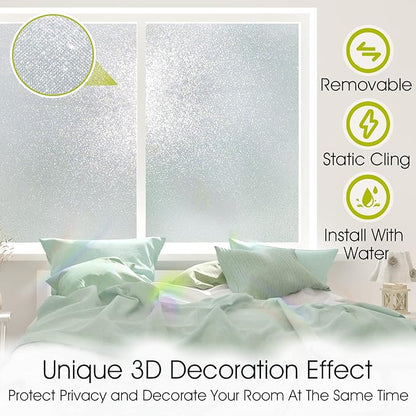 KESPEN Frosted Window Privacy Film Heat Control UV Sun Blocking Glass Stickers Static Cling Non Adhesive Door Coverings Decals for Bathroom Home Office, Sparkling, 35.4 Inch X 8.2 Feet