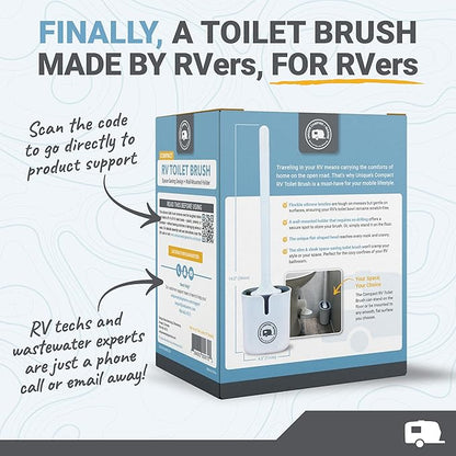 Unique RV Toilet Bowl Brush, Compact, Silicone Bristles, Won't Damage Toilets or Seals, Wall-Mount No-Drip Holder (Pack of 2)