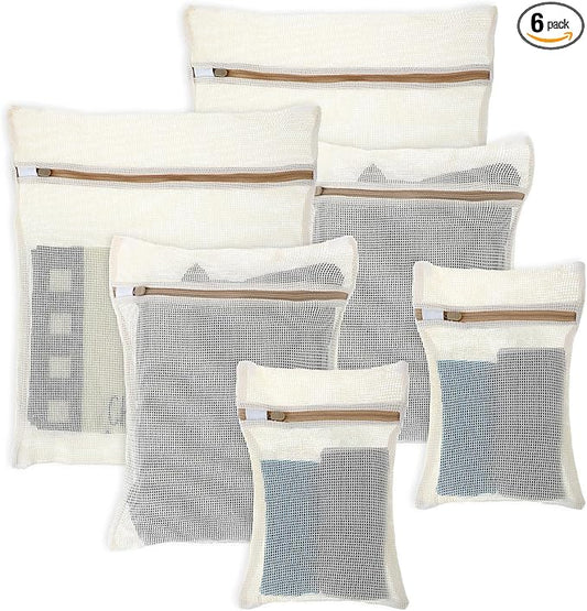 6 Pcs Laundry Bag Mesh Wash Bag Zipper Cotton Mesh Laundry Bags for Delicates, Lingerie Bags for Washing Delicates, Underwear, Pants, Shoes, Socks, Bra