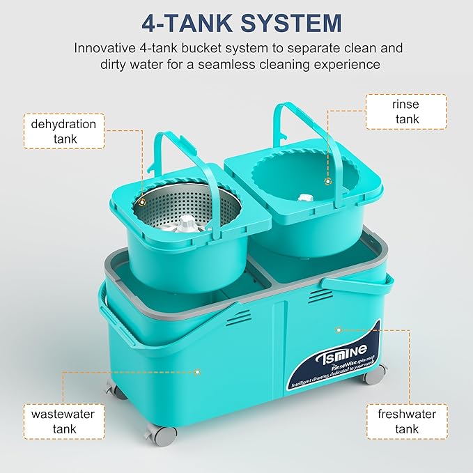 Easy-Use Spin Mop for Cleaner, Controlled Rinsing, Clean & Dirty Water Separation Mop Bucket for Pet & Family Homes,360° Swivel Wheels, Safe for Hardwood & Tile, Adjustable Handle,6 Reusable Mop Heads