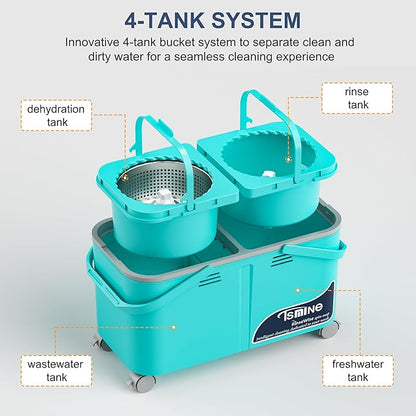 Easy-Use Spin Mop for Cleaner, Controlled Rinsing, Clean & Dirty Water Separation Mop Bucket for Pet & Family Homes,360° Swivel Wheels, Safe for Hardwood & Tile, Adjustable Handle,1 Reusable Mop Heads